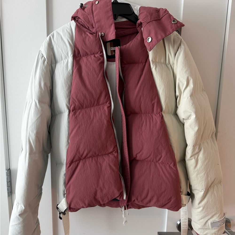 Kith Women Corey Hooded Puffer Jacket - Mauve/Cream - Size XS - Tech Puffer